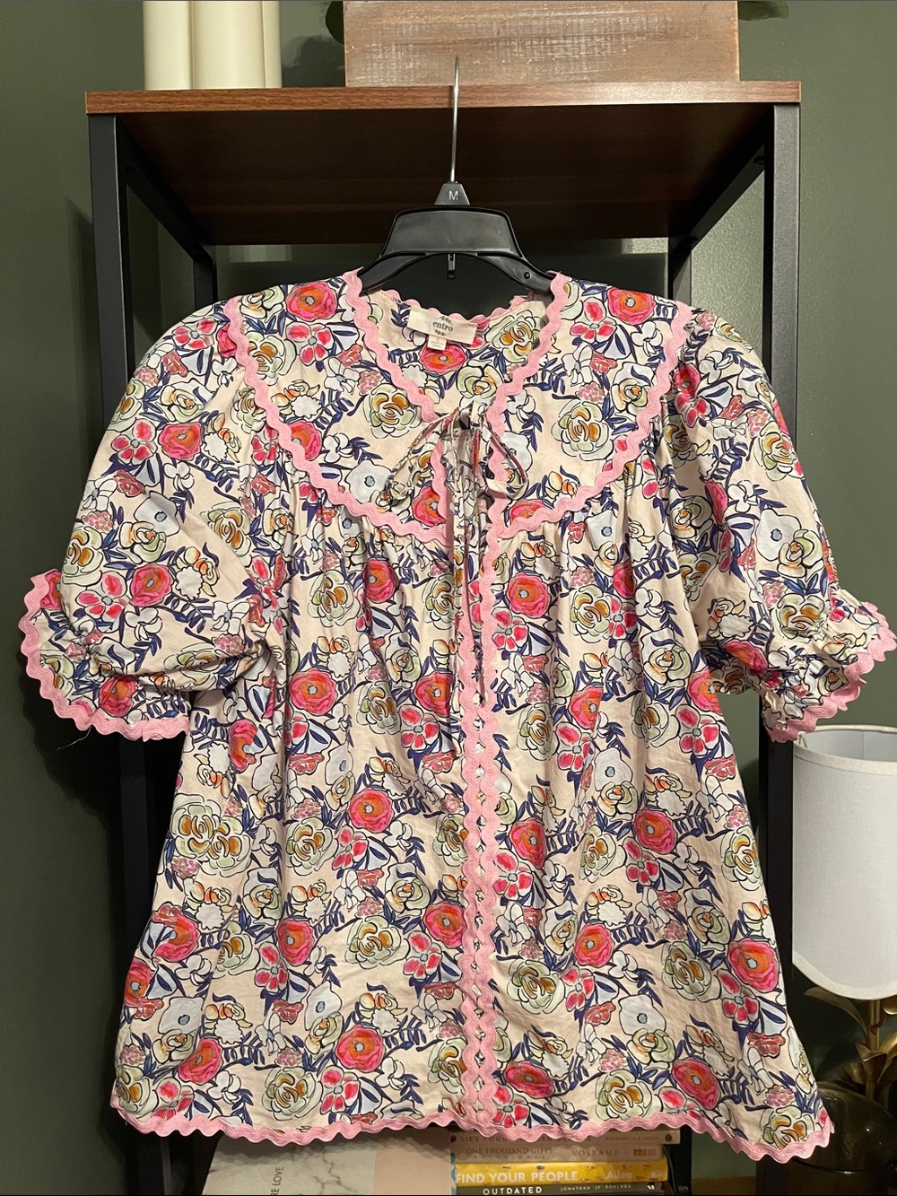 entro Pink & Cream Floral Ruffle-Trim Blouse